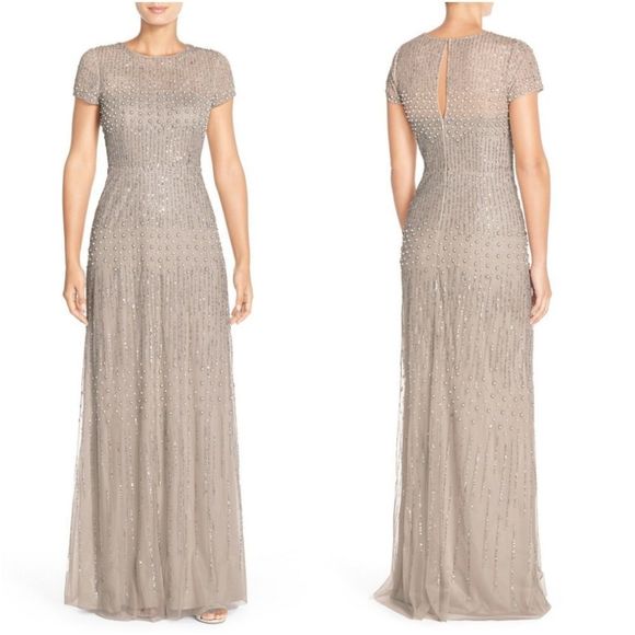 Adrianna Papell Embellished Mesh Gown